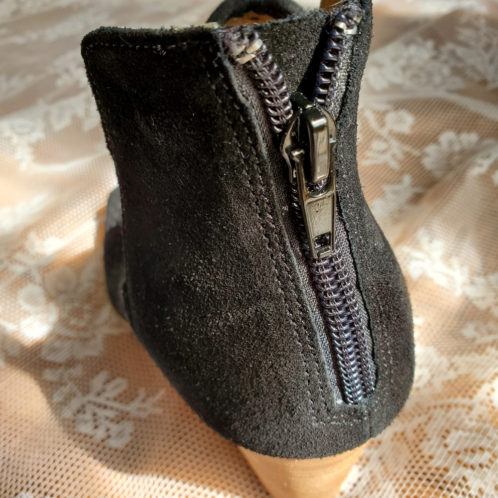 Susina Kinston Perforated Suede Peep Toe Wedge Bootie, Black - Picture 5 of 8